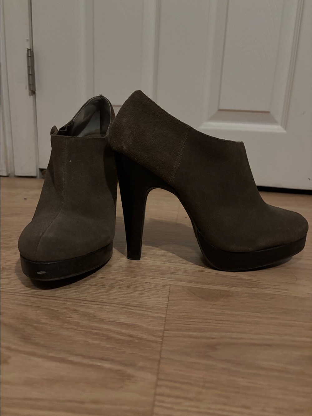 Newport News Olive Suede Platform Ankle Booties